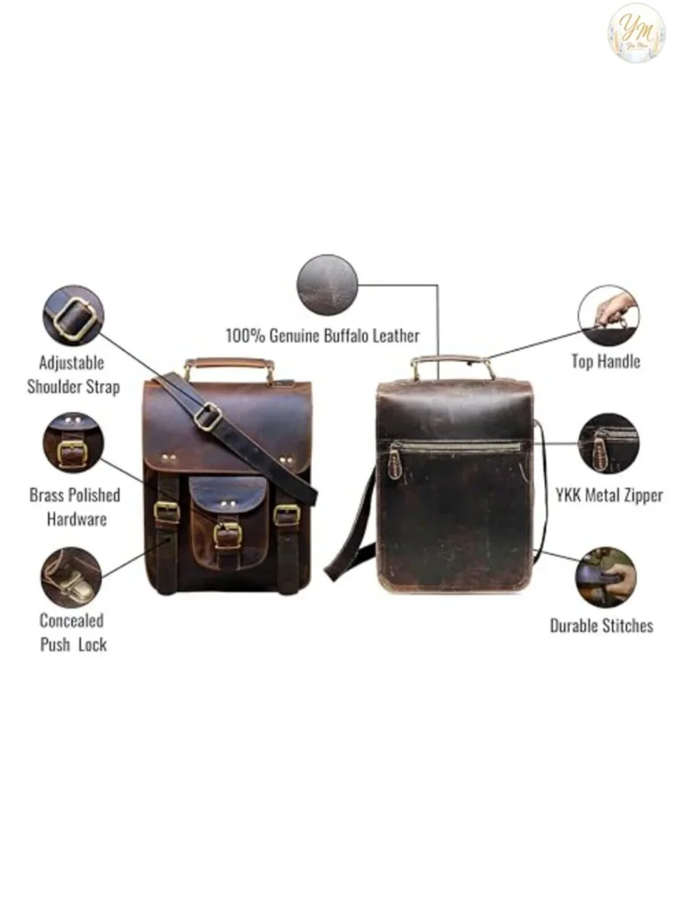 Genuine Leather Messenger Bag Vintage Laptop Crossbody Satchel Shoulder Bag Man